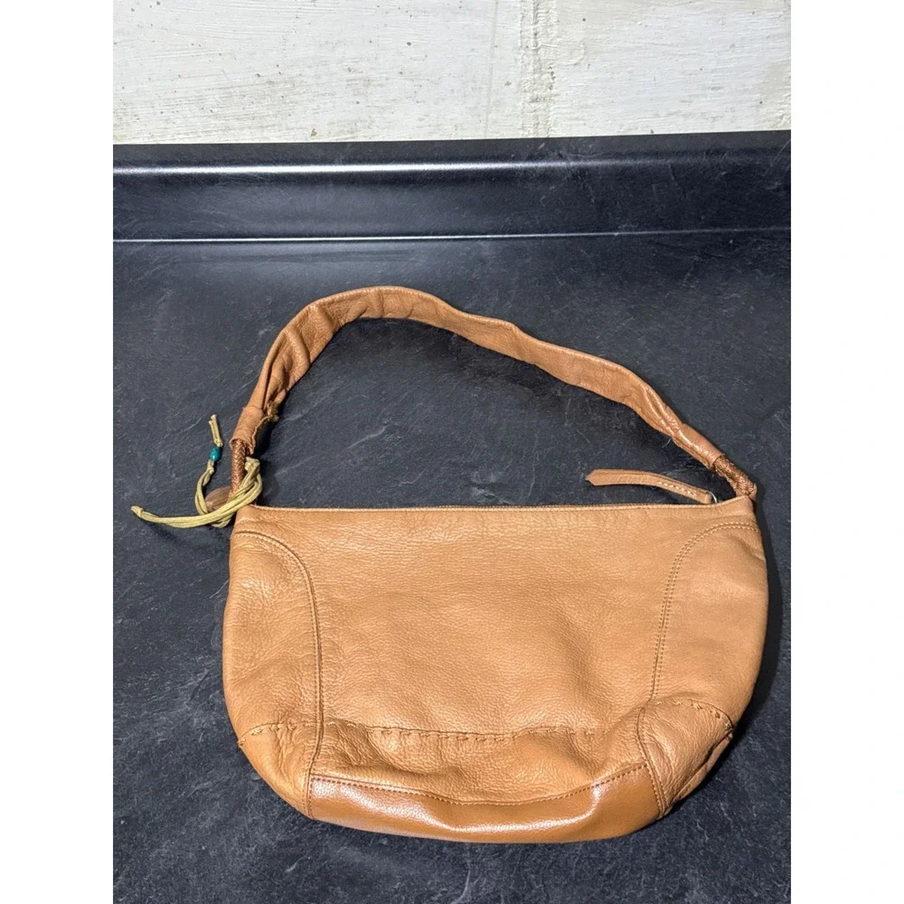 The Sak Tan Leather Fernwood Hobo Shoulder Bag Whipstitch Braided Strap Cognac